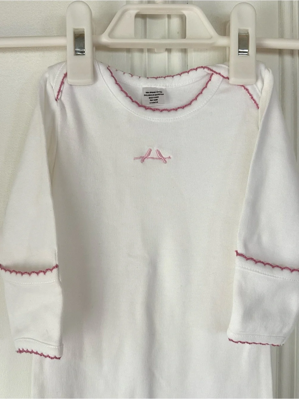 Serena & Lily 0-3M Pixie Lily White Cotton Sleep Sack with Pink Trim